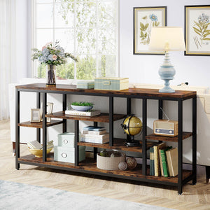 Industrial Console Sofa Table with Storage Shelves