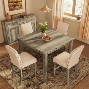 Counter Height Dining Table Set with Bar Stools – Farmhouse Square Kitchen Pub Table & Chairs