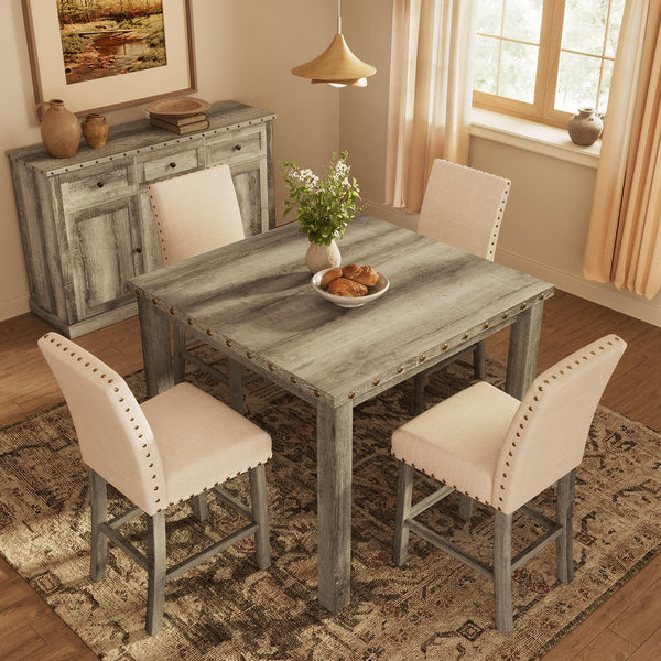 Counter Height Dining Table Set with Bar Stools – Farmhouse Square Kitchen Pub Table & Chairs