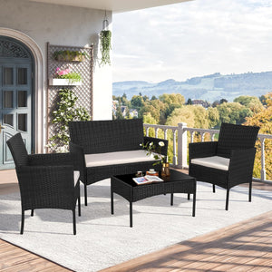 4-Piece Outdoor Wicker Patio Conversation Set