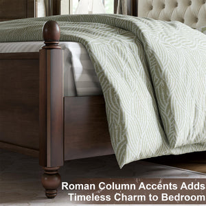 Solid Wood Platform Bed with Tufted Upholstered Headboard