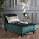 Tufted Velvet Chaise Lounge with Scrolled Backrest – Dark Teal