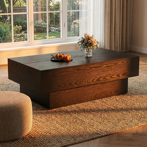 55" Large Farmhouse Rectangle Coffee Table with Thick Block Base