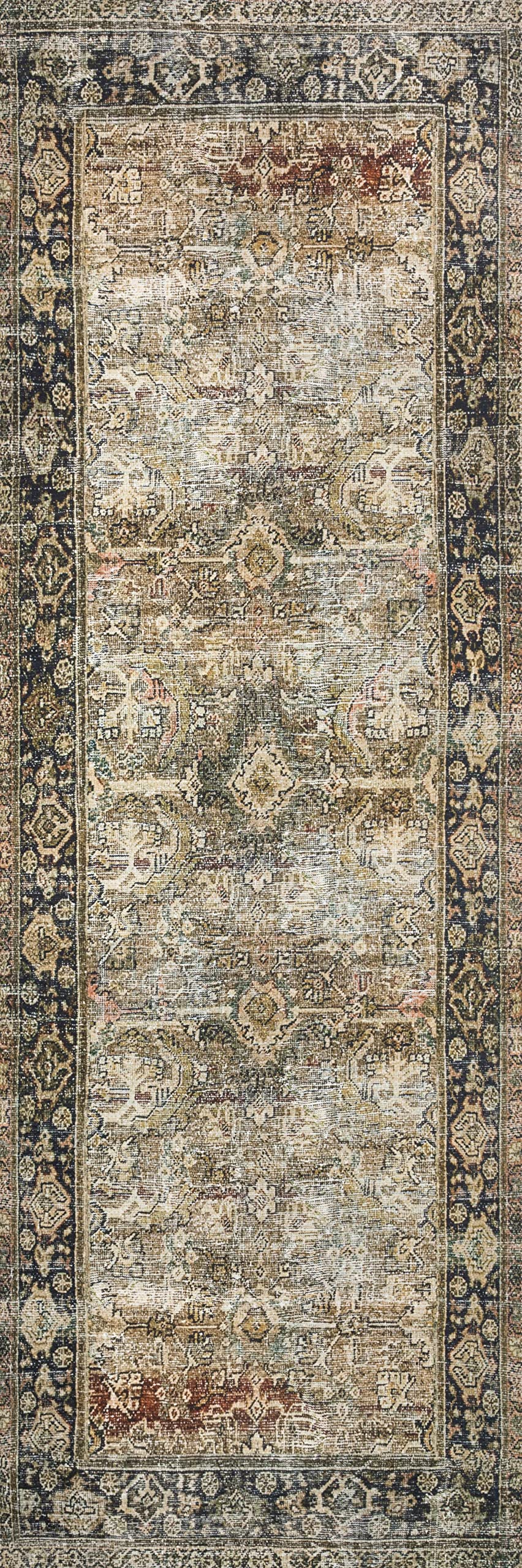 Olive Charcoal Vintage Distressed Area Rug 9'6" x 14'