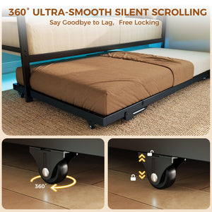 Twin Metal Daybed with Trundle, LED Lights & Charging Station
