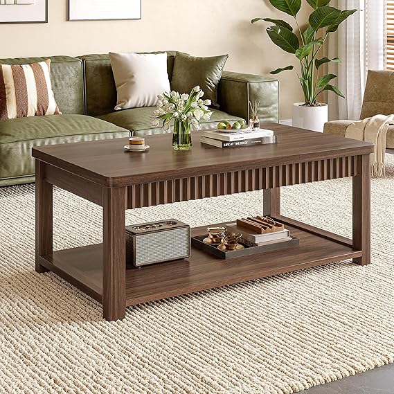Wave-Edge Coffee Table with 2-Tier Storage