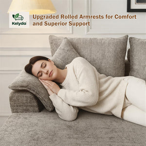 U-Shaped Sectional Sofa with 2 Chaise Lounges, Chenille Cloud Couch, No Assembly
