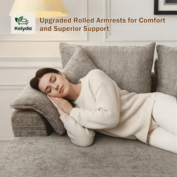 U-Shaped Sectional Sofa with 2 Chaise Lounges, Chenille Cloud Couch, No Assembly
