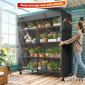 45" Wire Storage Shelves with Cover & Wheels – 5-Tier Metal Rack