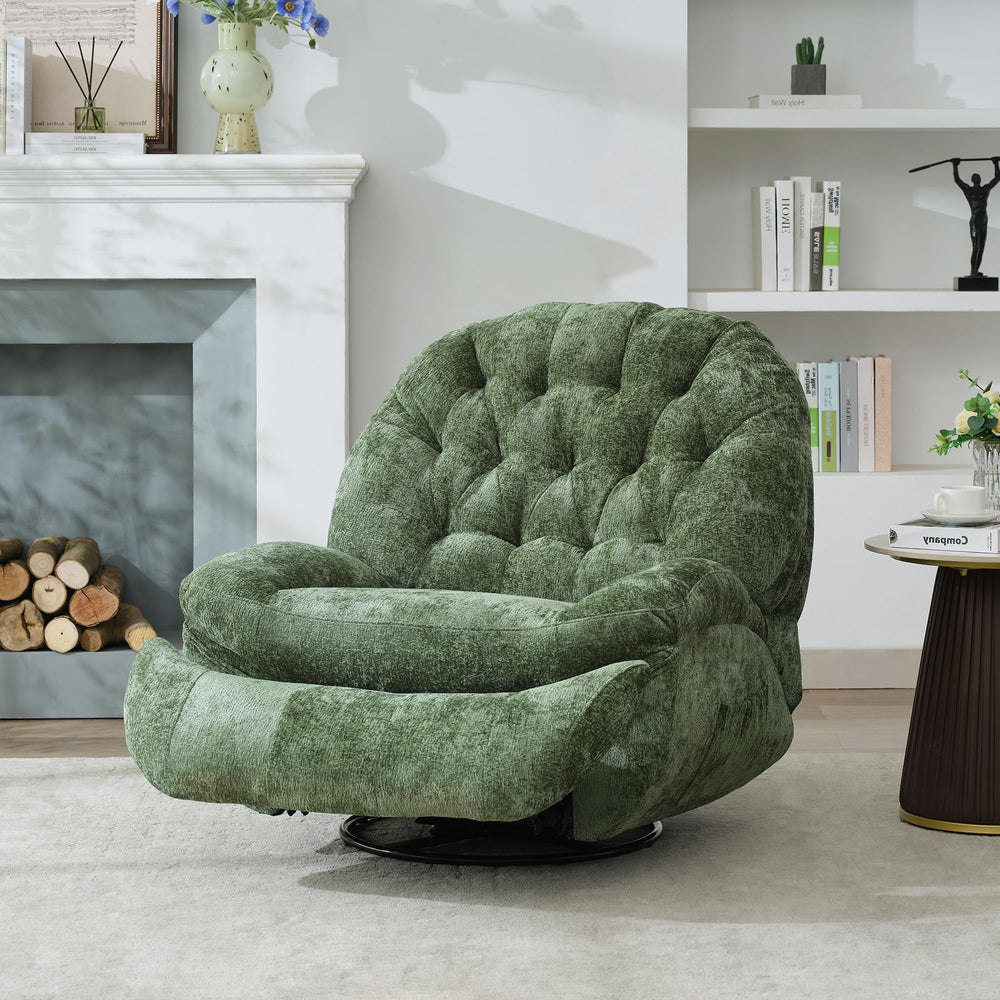Oversized Swivel Rocker Recliner Chair with Phone Holder – Chenille Fabric, Green