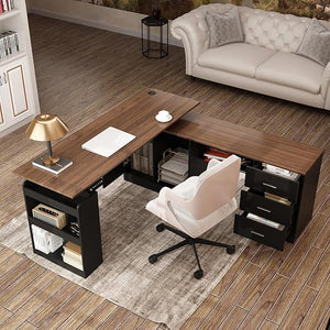 L-Shaped Electric Standing Desk with Drawers & Storage