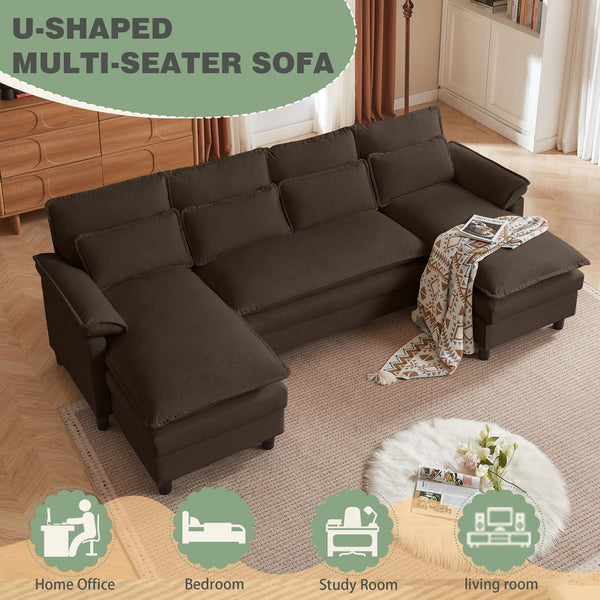 U-Shaped Sectional Cloud Sofa with Double Chaise