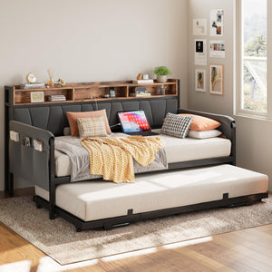 Twin Daybed with Trundle, Storage Headboard & Charging Station