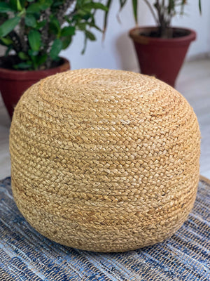 Braided Jute Ottoman Pouf – 18"x18"x14" | Golden Brown