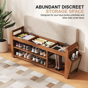 Bamboo Shoe Rack Bench with Cushion & Flip-Top Storage