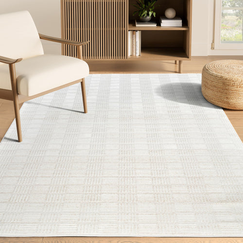 Cream Checkered Minimalist Area Rug