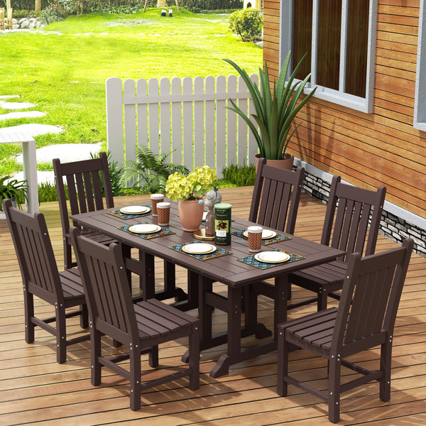7-Piece Outdoor Patio Dining Set – HDPE Poly Lumber Table & Chairs with Umbrella Hole