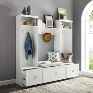 4-Piece Entryway Hall Tree Set with Storage Bench and Wall Shelf