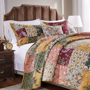Cotton Patchwork Quilt Set – Floral & Paisley Bedding