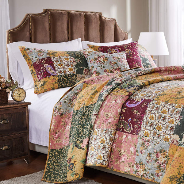 Cotton Patchwork Quilt Set – Floral & Paisley Bedding