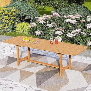 Extendable Acacia Wood Outdoor Dining Set with Cushioned Chairs