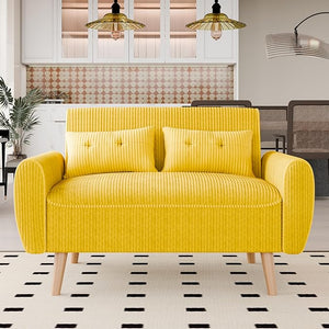 48" Corduroy Loveseat Sofa with Tufted Back & Tapered Legs