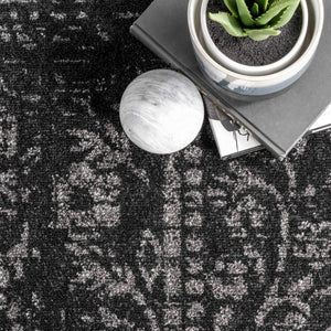 Vintage Medallion Area Rug 10x14 – Polypropylene Indoor Rug, Black & Grey
