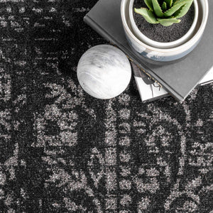 Vintage Medallion Area Rug 10x14 – Polypropylene Indoor Rug, Black & Grey