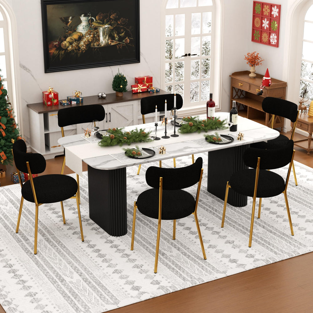 Modern Oval Dining Table Set with Boucle Chairs – 4 to 6 Seats