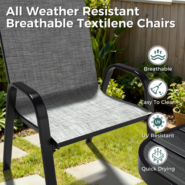 7-Piece Outdoor Patio Dining Set – Steel Slat Table & Textilene Chairs