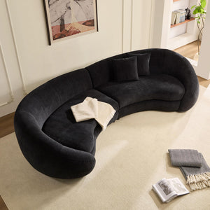 125.98" Curved Sofa with Love Heart Design, 5-Seat Cloud Couch, Black