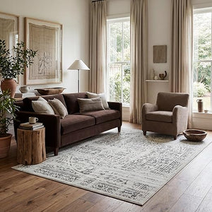 Vintage Medallion Area Rug 10x14 – Polypropylene Indoor Rug, Black & Grey