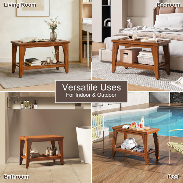 Teak Shower Bench with Storage Shelf