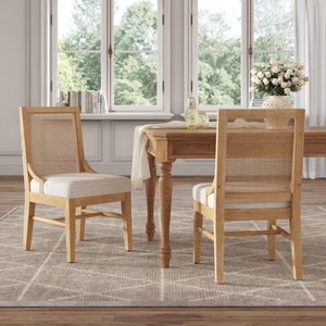 Farmhouse Dining Chairs Set of 2 with Cane Backrest and Upholstered Seat