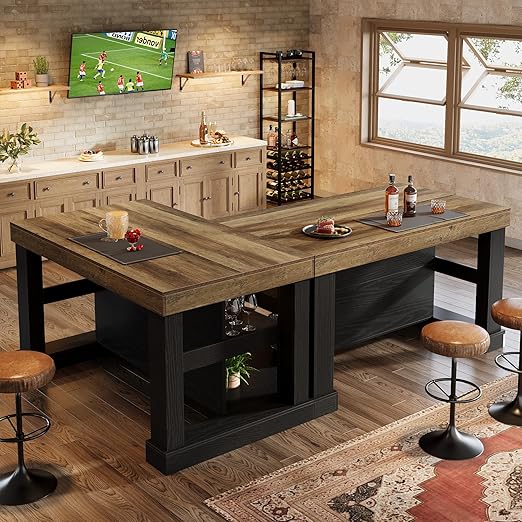 Kitchen Island with Seating and 3-Tier Storage Shelves