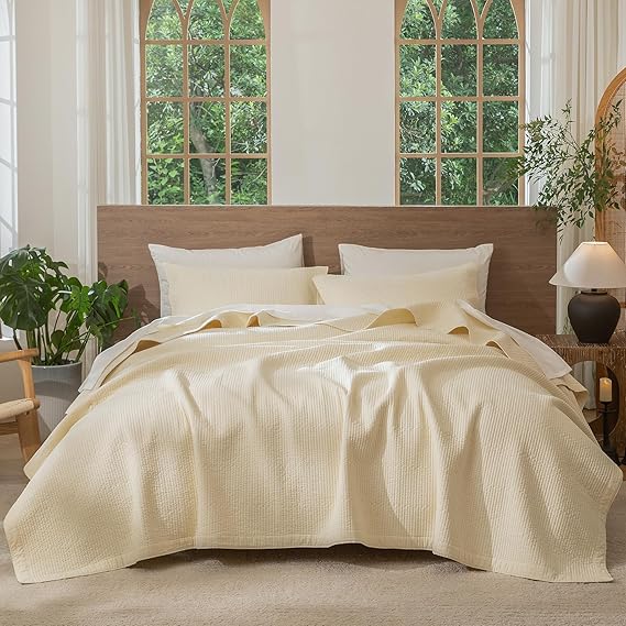 Washed Cotton Stripe Stitch Quilt Set with Pillow Shams