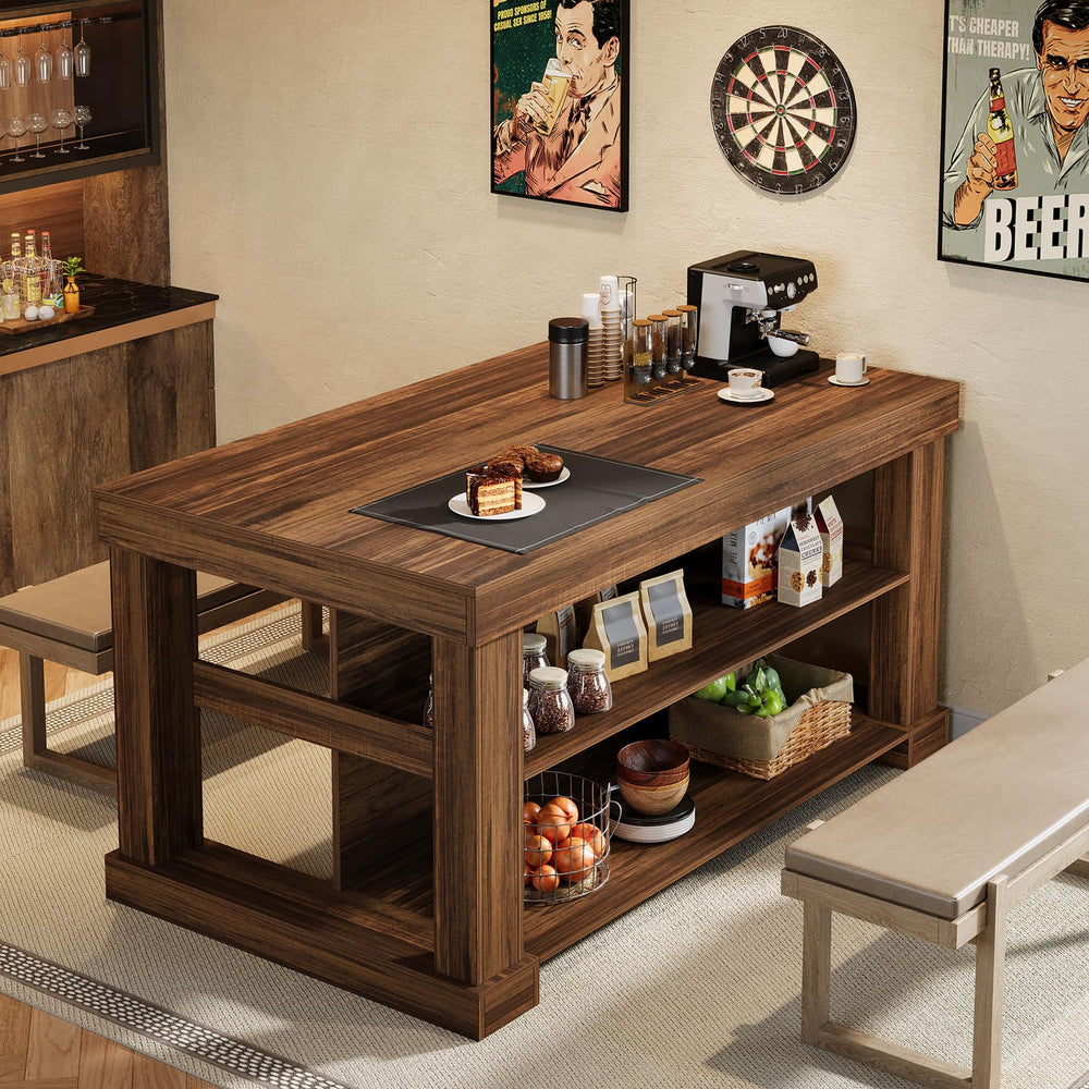 Kitchen Island with Seating and 3-Tier Storage Shelves