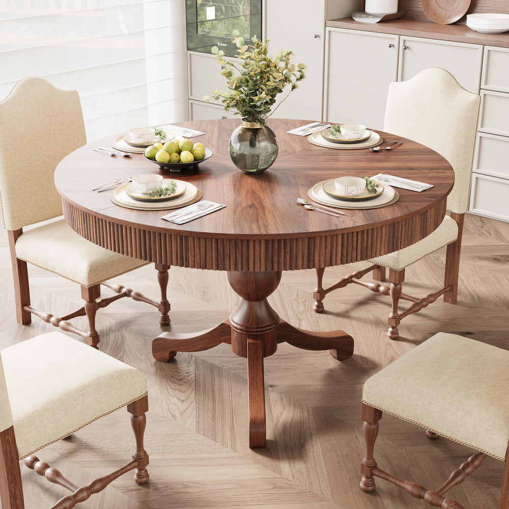 47 Inch Round Dining Table with 2 Storage Drawers — Mid-Century Pedestal Base