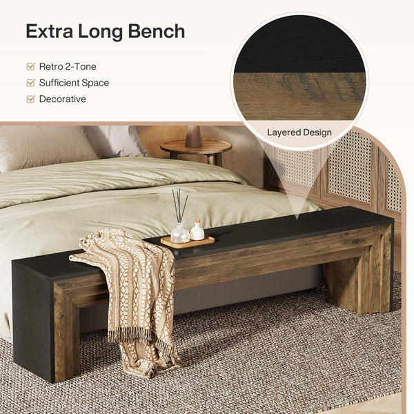 71" Extra Long Entryway Bench with Layered Design