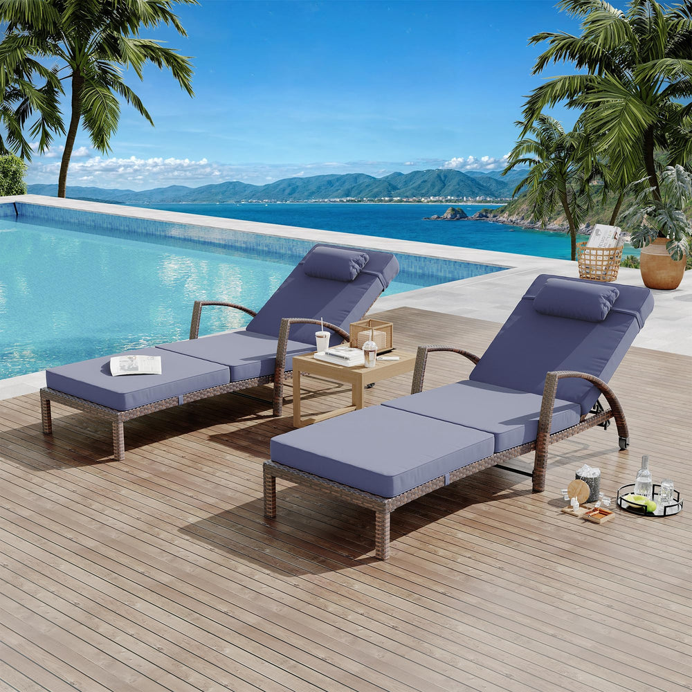Outdoor PE Rattan Chaise Lounge Set of 2