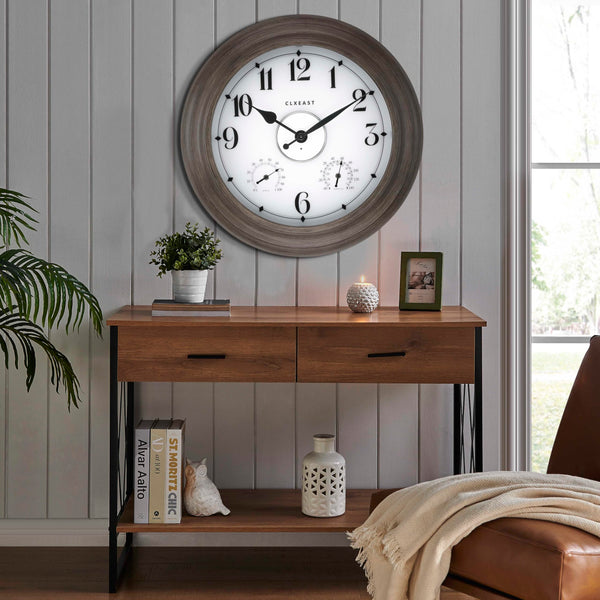 24-Inch Outdoor Wall Clock with Thermometer, Hygrometer & Smart Night Light