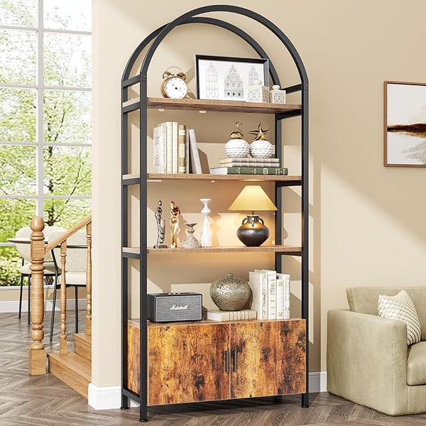 5-Tier Arched Bookshelf with Metal Frame