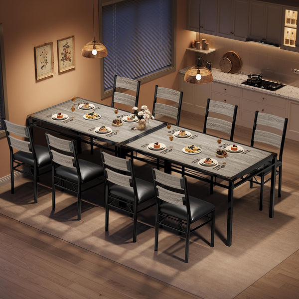 5-Piece Industrial Dining Table Set for 4 with Upholstered Chairs