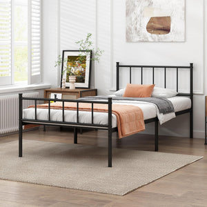 Metal Platform Bed Frame with Storage & Steel Slat Support