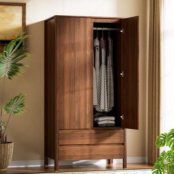 Tall Wardrobe Cabinet with Drawers and Hanging Rod