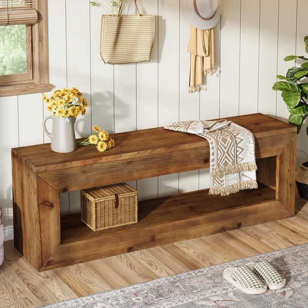 Solid Wood Entryway Bench with Storage Shelf