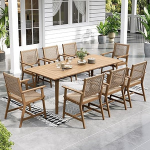 9-Piece Outdoor Dining Set – Rattan Chairs & Acacia Wood Table