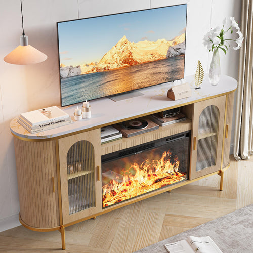 70" Fluted Fireplace TV Stand with Electric Fireplace