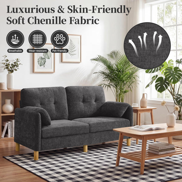 Mid-Century Chenille Loveseat with Storage Pockets