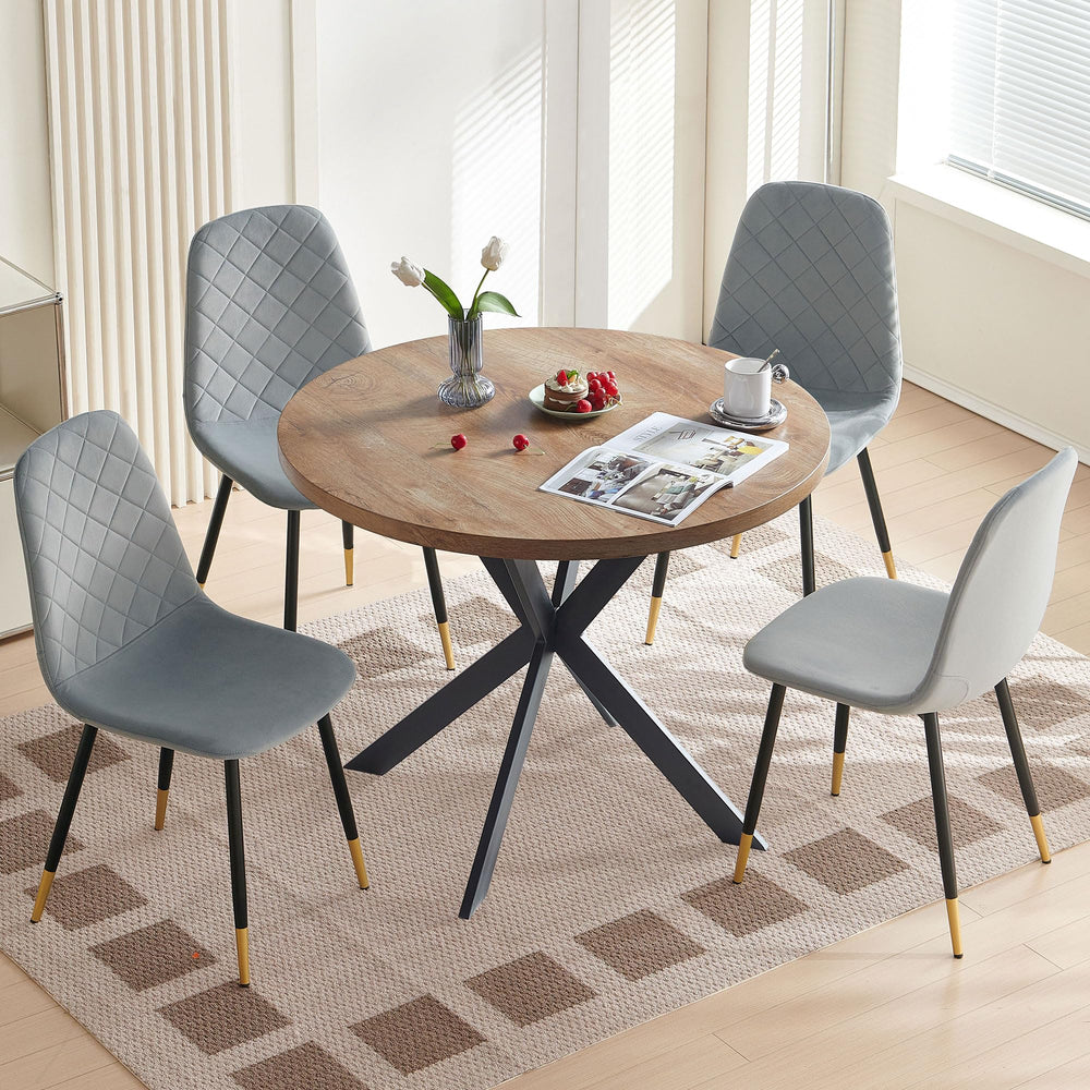 Round Dining Table Set for 4 with Velvet Chairs